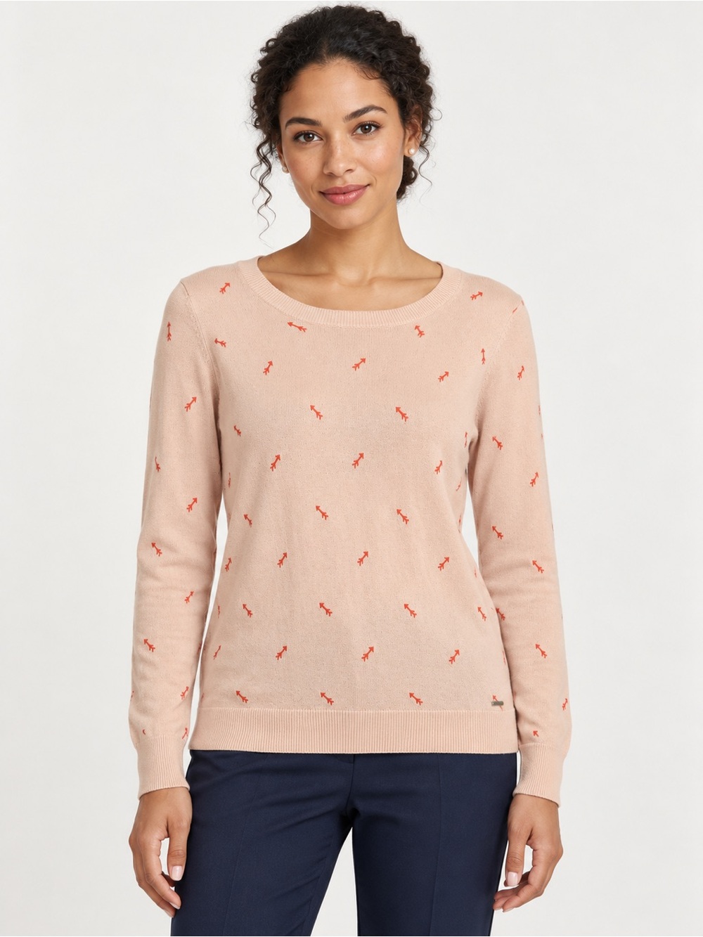 Tommy Hilfiger Peach Crewneck Sweater with Coral Accent Dots